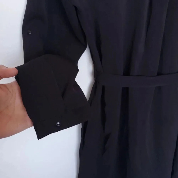 Black Shirt Mini Dress With Belt Size Medium Tunic Long Sleeve ButtonUp Collared - Picture 16 of 16